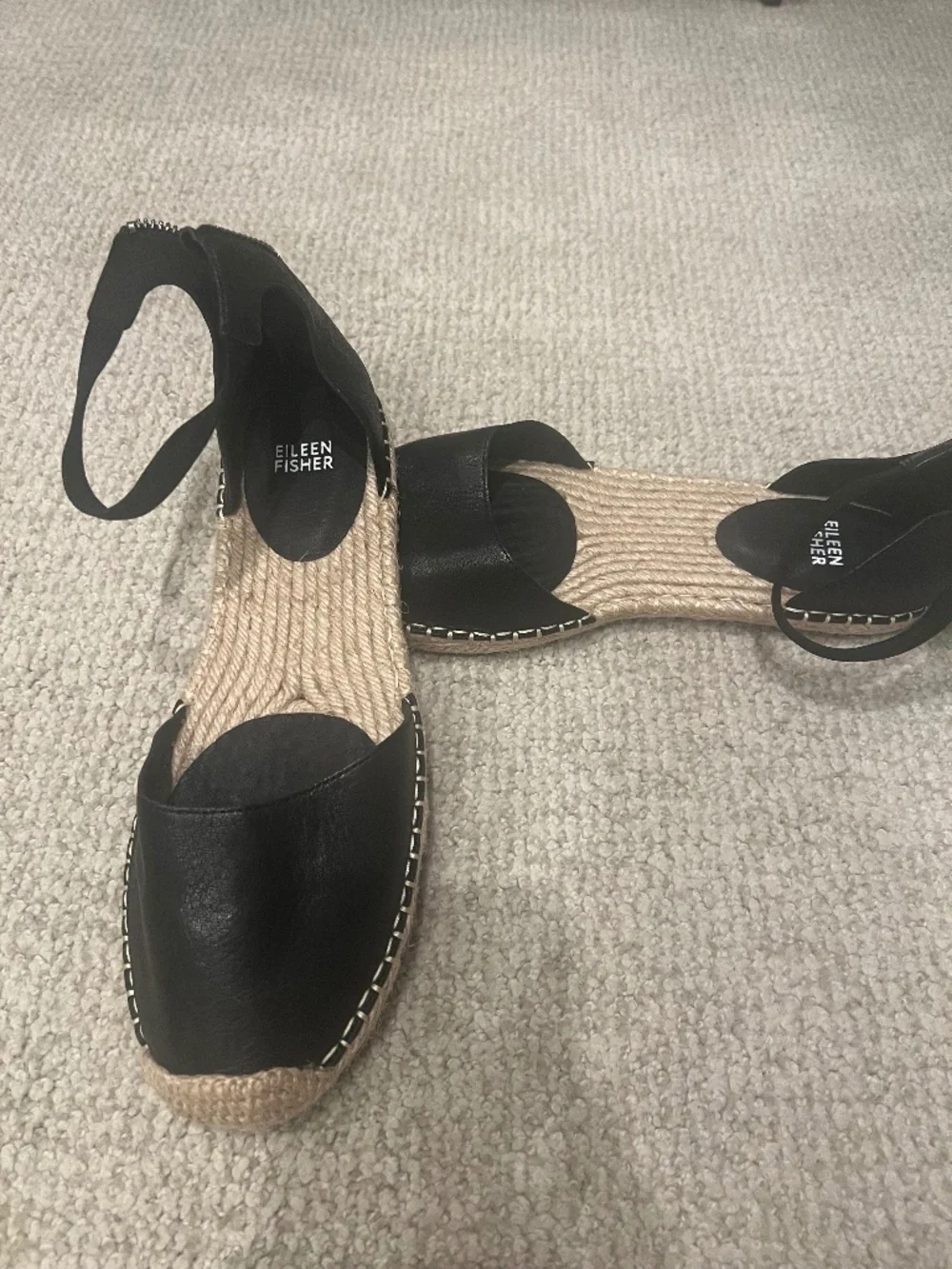 Eileen Fisher Black Leather Espadrille Slingback Sandals Size 10